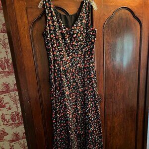 Laura Ashley Black Maxi Dress with Red & Pink Floral Print